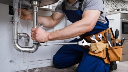 Technician using electronic equipment to detect a plumbing leak in Sanford